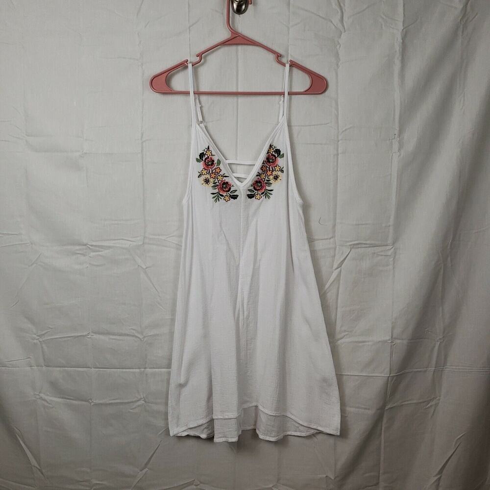 Miken Swim Womens White Sleeveless V Neck Spaghetti Strap Short Tank Dress Sz S